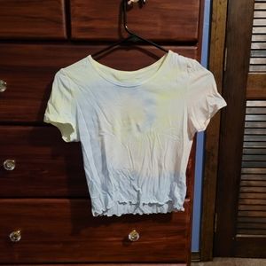 American Eagle Blue Swirl Cropped Lettuce Trim Tee Top Women's Size XS X-Small